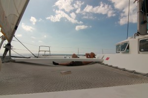 The net in between the hulls doubles as a great hammock