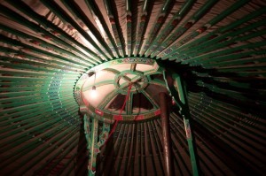 The yurt is elaborately decorated on the inside.