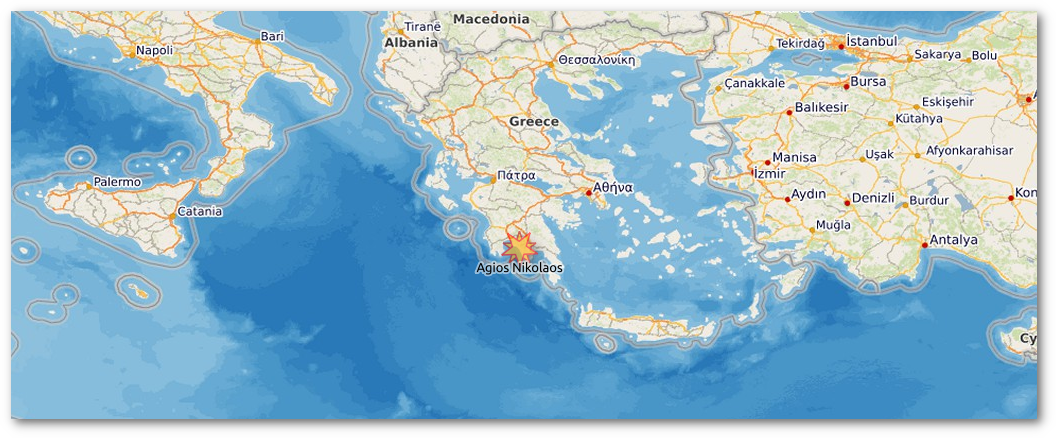 The retreat 2021 took place in Agios Nikolaos (map data © OpenStreetMap contributors, rendering OWS terrestris)