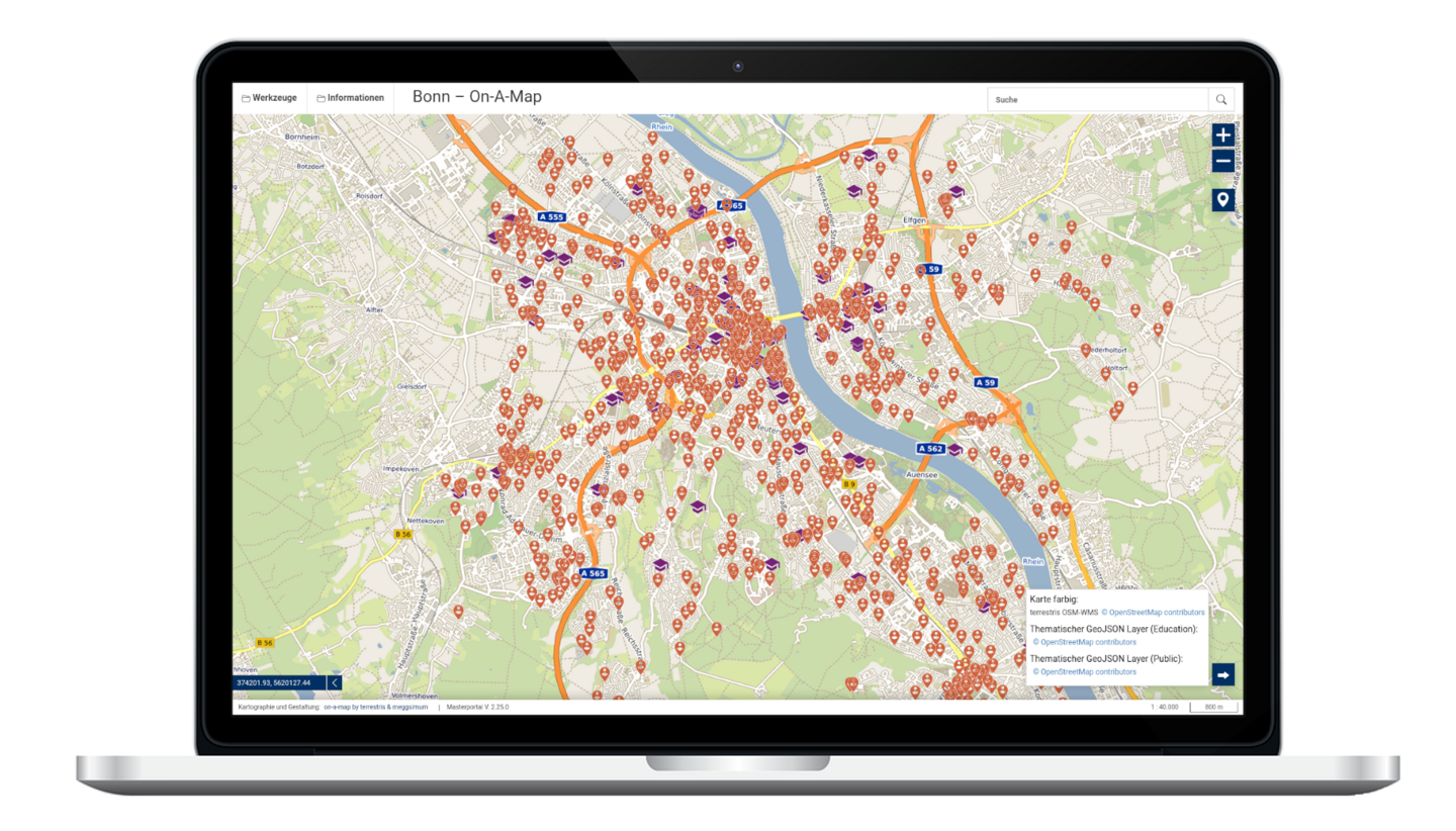 On-A-Map auf einem Laptop angezeigt