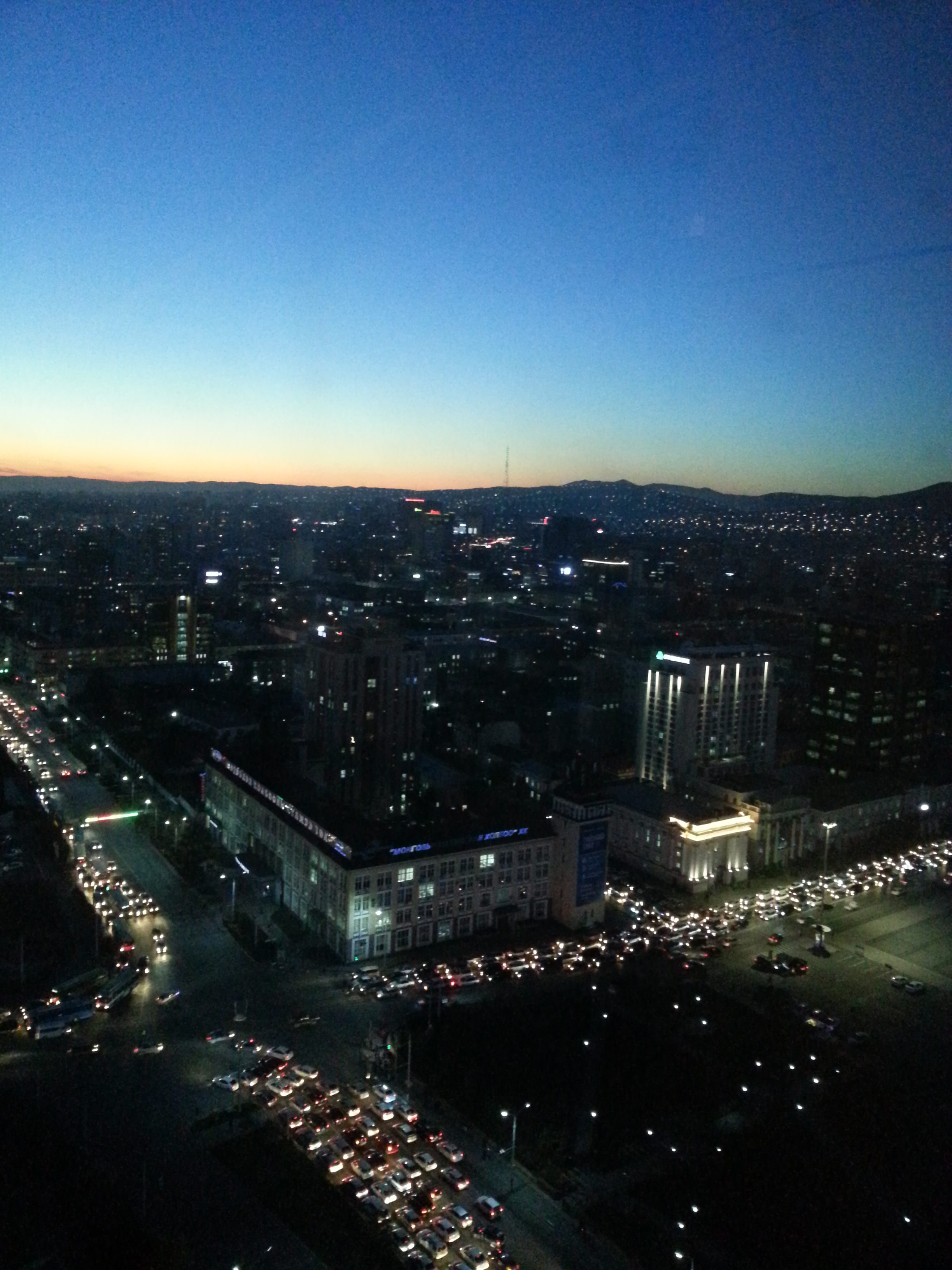 Last rays of sunshine over Ulan Bator, Mongolia