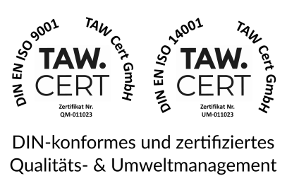 The certificate logos for quality and environmental management of terrestris GmbH & Co. KG